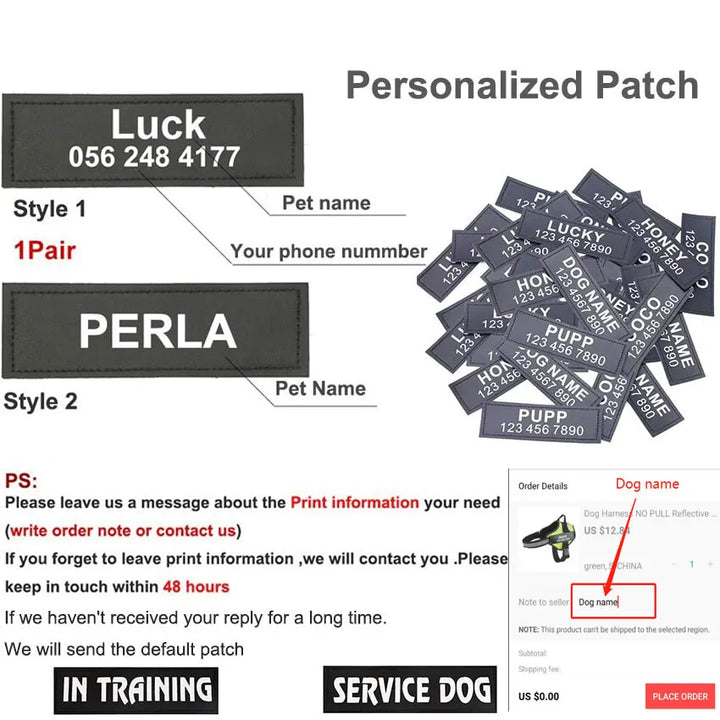 Dog Harness Vest ID Patch Customized